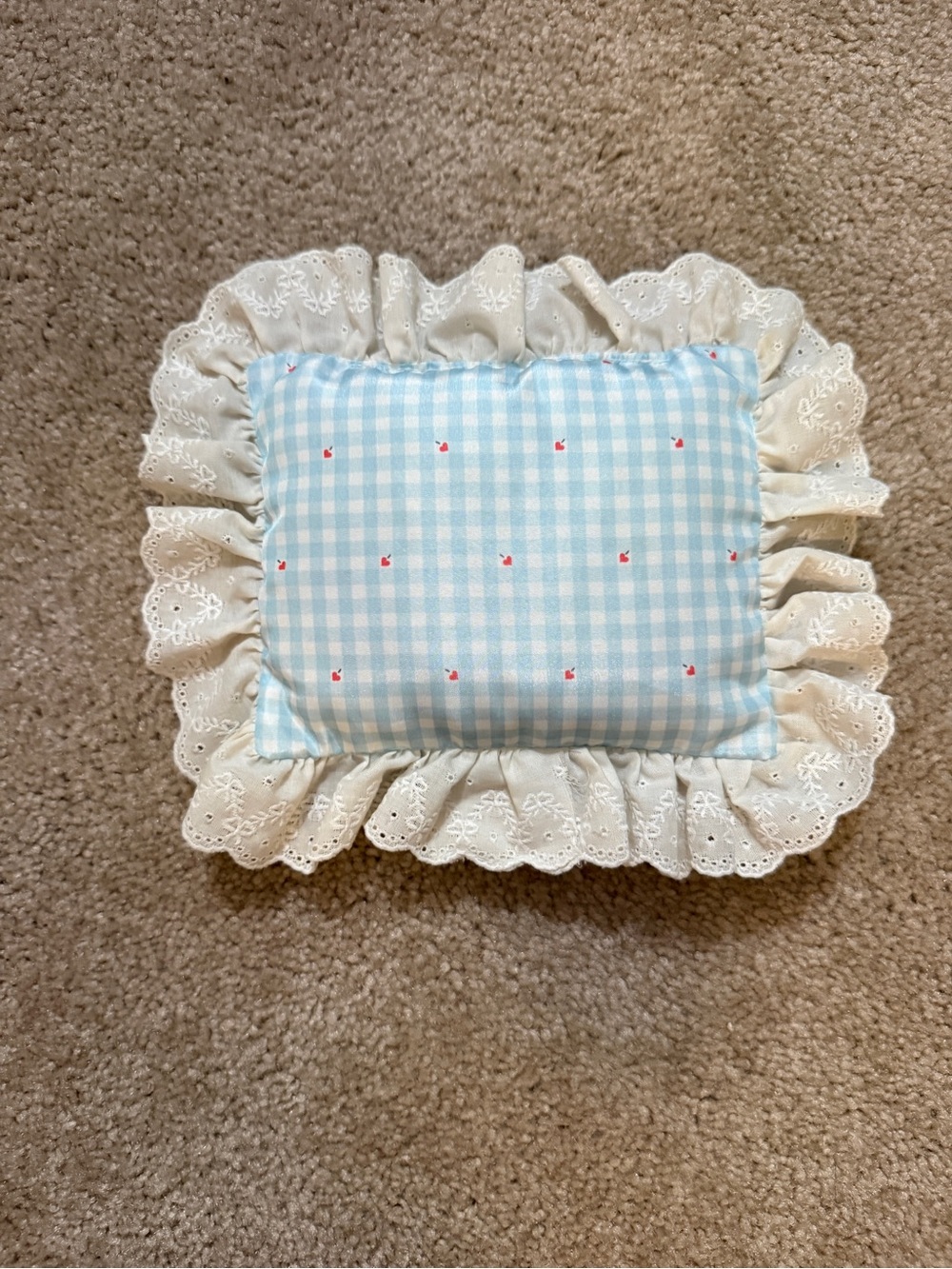 Pleasant Company Blue Gingham Ruffle Doll Pillow Lace Trim for Bitty Baby Crib